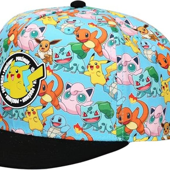 NEW! Pokemon Characters AOP Youth Light Blue Snapback Cap 100% Cotton - Picture 2 of 6